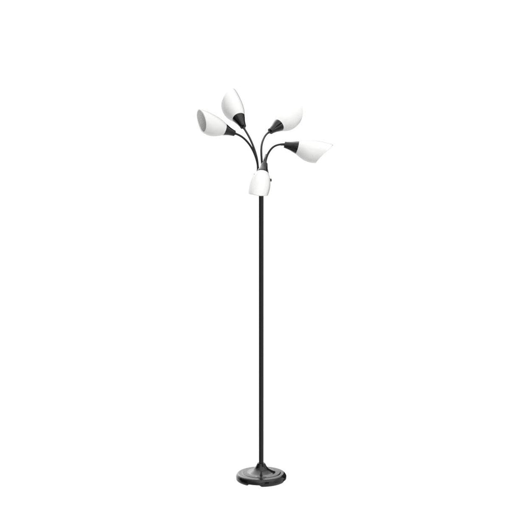 Multi-Head 5-Light Floor Lamp, Adjustable Standing Lamp with 3-Mode Switch, White Acrylic Shades, Black Finish, Perfect Floor Lamps for Living Room & Bedroom Room Lights