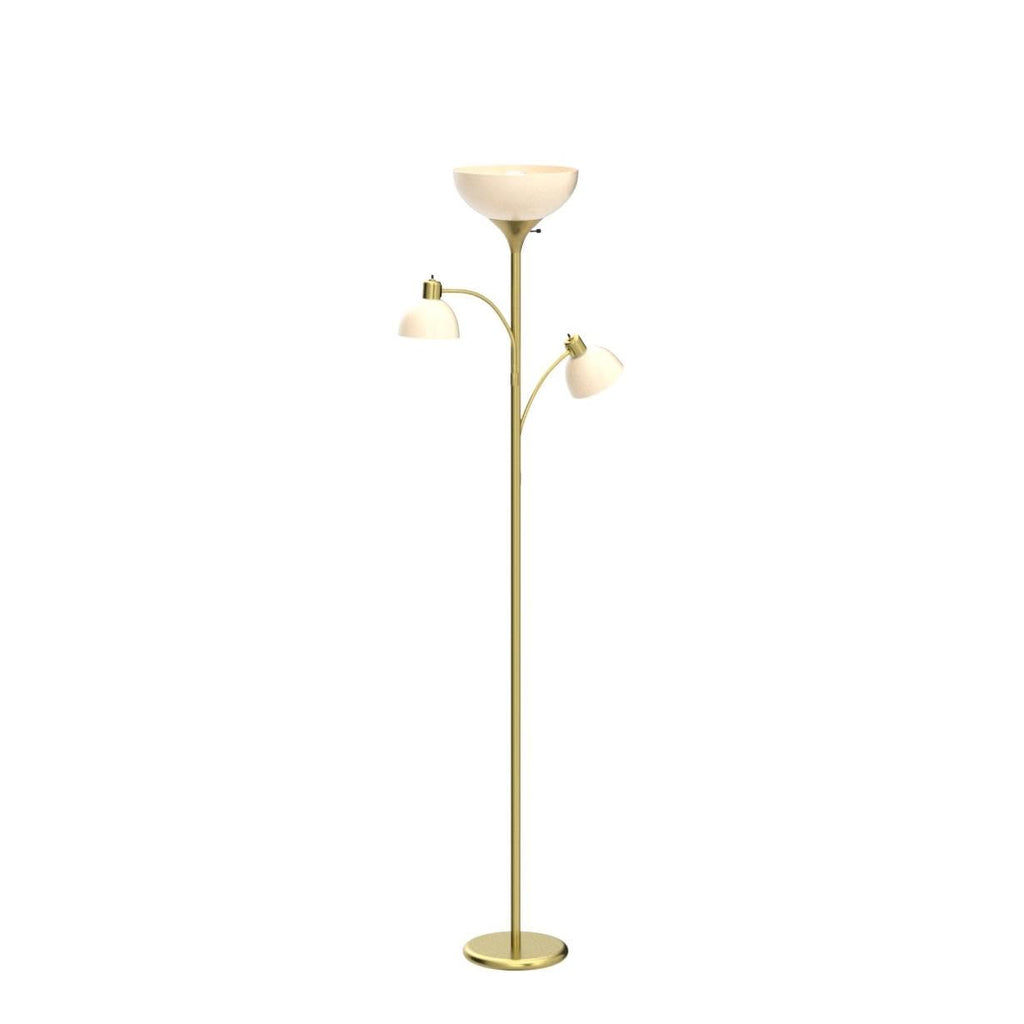 Sky Dome Double LED Floor lamp, Torchiere Super Bright Floor Lamp with 2 Reading Lamps for Living Rooms & Offices - Dimmable Tall Standing Lamp for Bedroom Reading - Tall Brass Pole