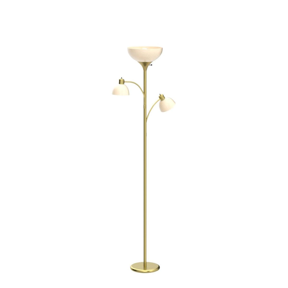 Sky Dome Double LED Floor lamp, Torchiere Super Bright Floor Lamp with 2 Reading Lamps for Living Rooms & Offices - Dimmable Tall Standing Lamp for Bedroom Reading - Tall Brass Pole