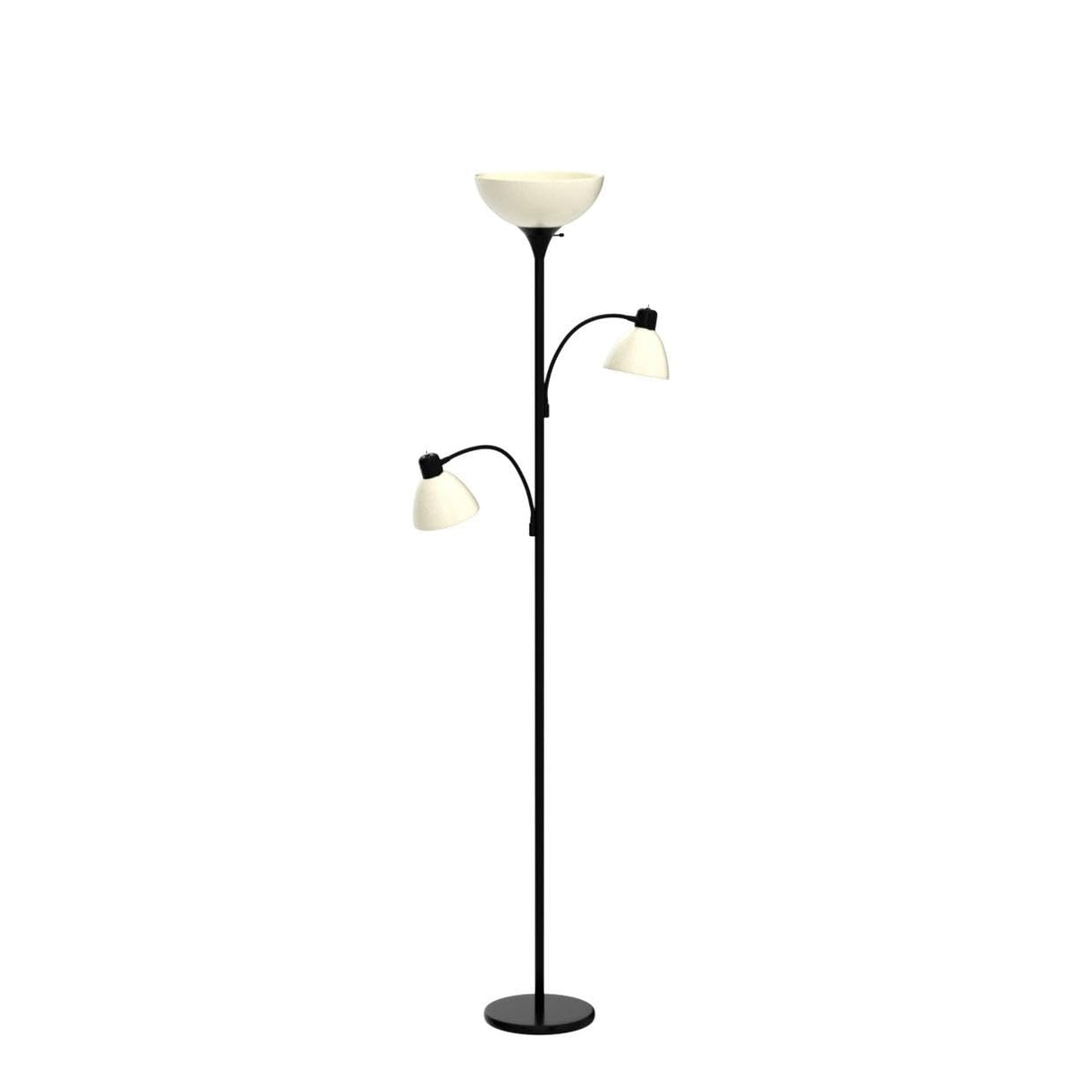 Sky Dome Double LED Floor Lamp, Torchiere Super Bright Floor Lamp with 2 Reading Lamps for Living Rooms & Offices - Dimmable Tall Standing Lamp for Bedroom Reading - Tall Black Pole