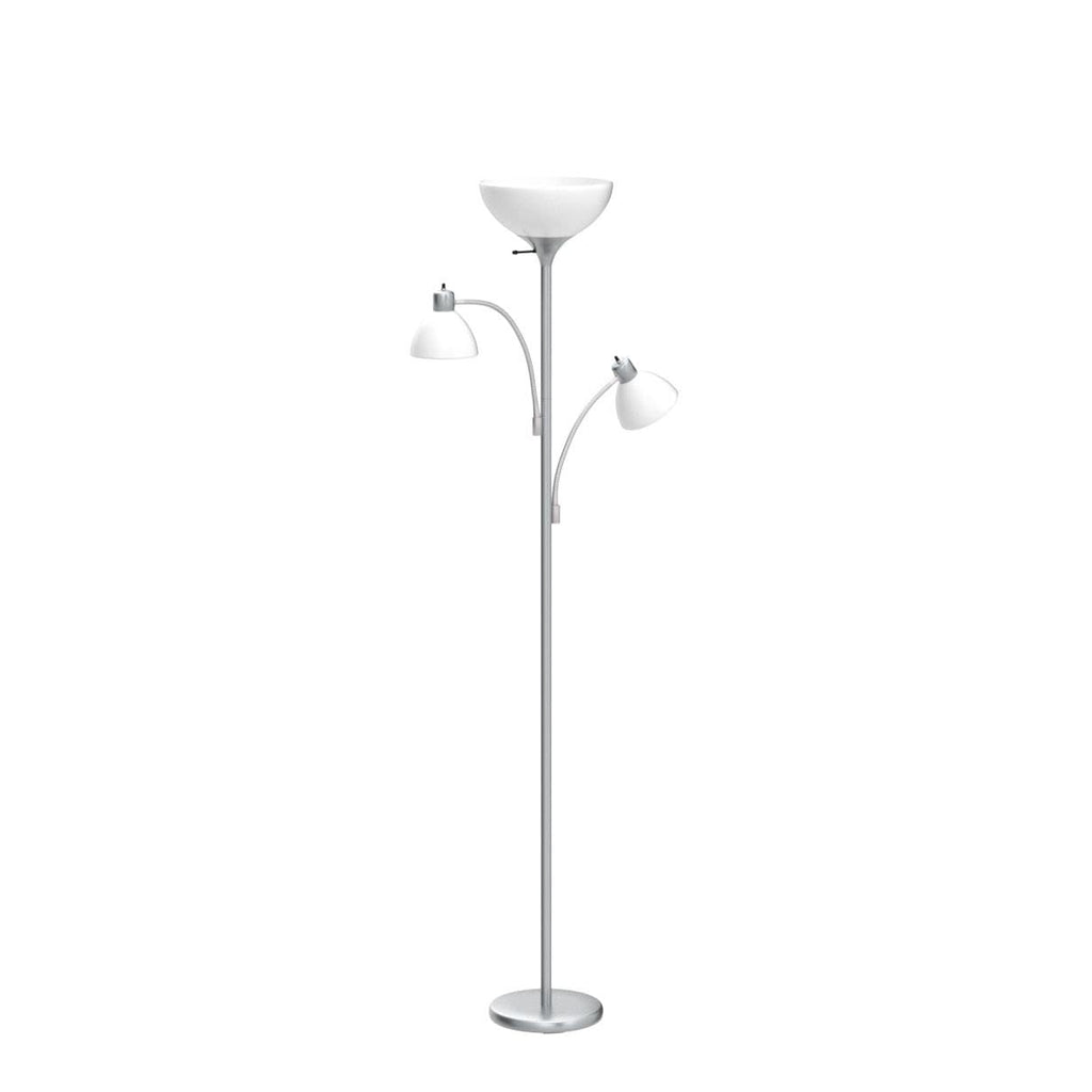 Sky Dome Double LED Floor lamp, Torchiere Super Bright Floor Lamp with 2 Reading Lamps for Living Rooms & Offices - Dimmable Tall Standing Lamp for Bedroom Reading - Tall Silver Pole