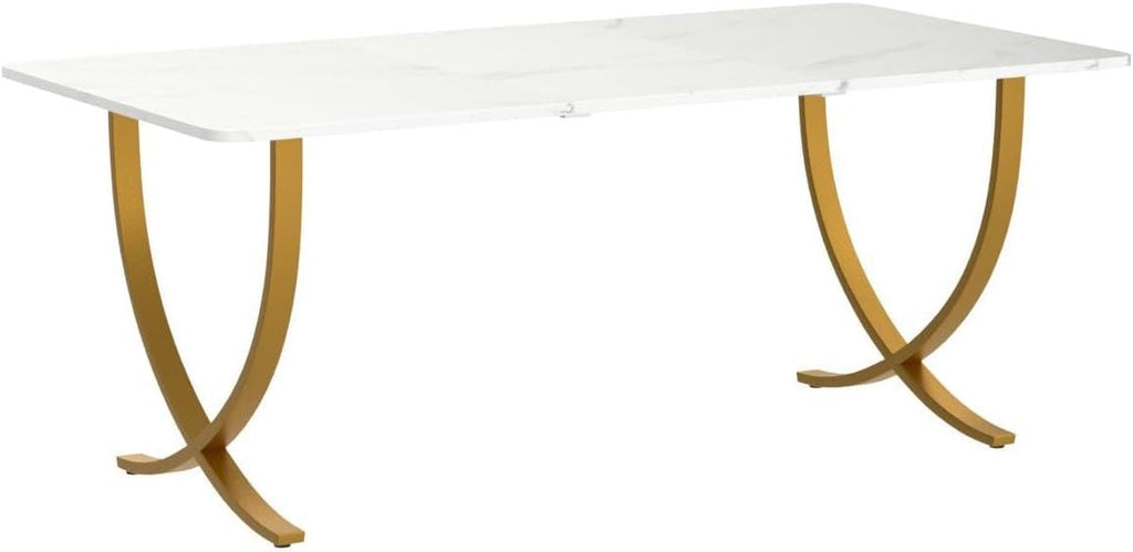 Executive Desk, 63” W x 31.5” D Large Office Desk, Modern Computer Desk Conference Table Meeting Room Table, Business Furniture for Home Office, White and Gold