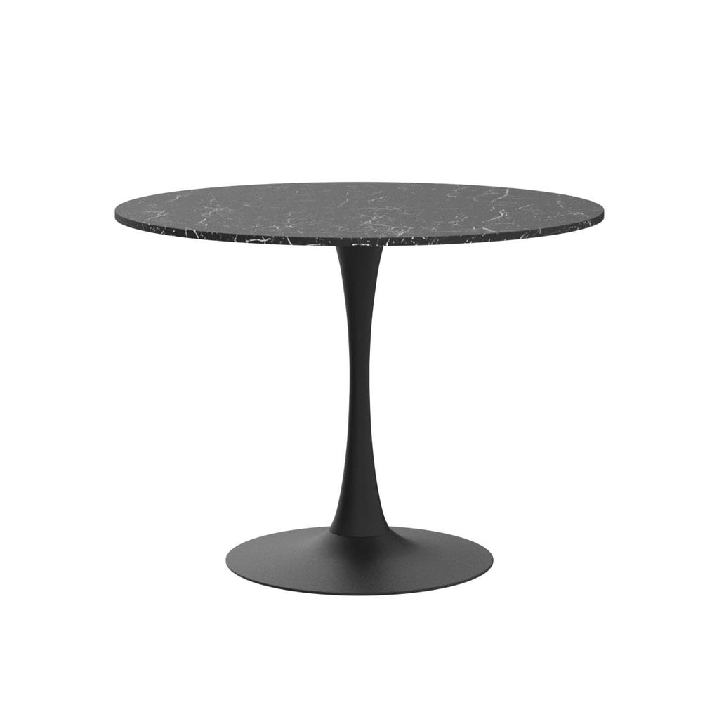 Sybrioka 42" Tulip Table for 4-6 Persons Modern Round Dining Table, Mid-Century Modern Black Marble Small Kitchen Table with MDF Wooden Top, Leisure Coffee Table for Living Room, Dining Room, Office