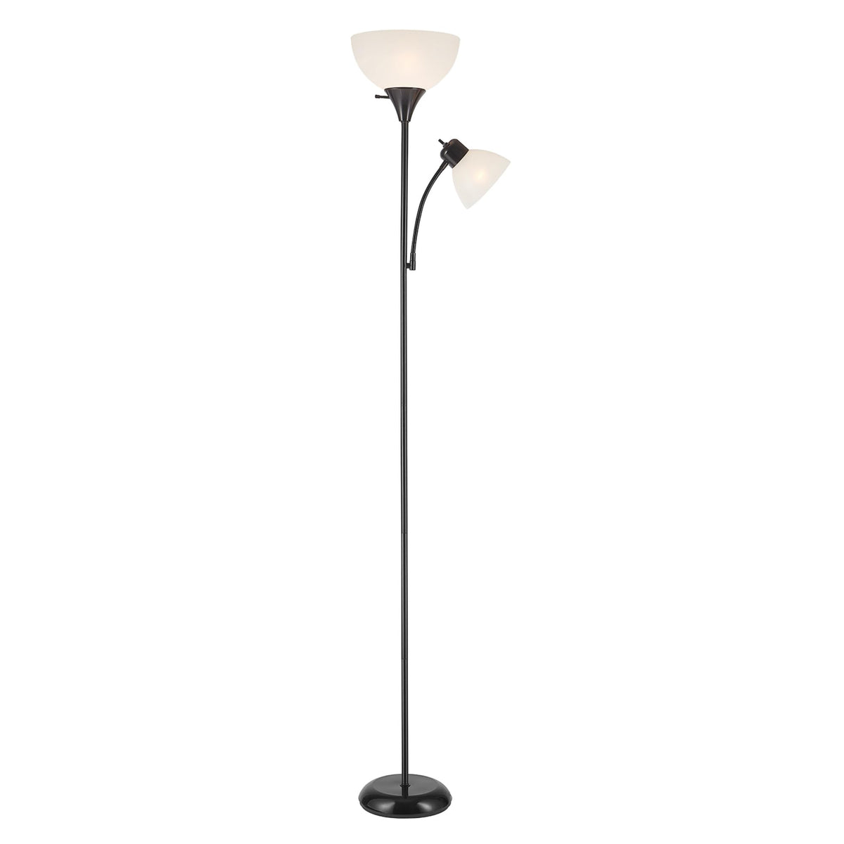 67135 72" Floor Lamp with Adjustable Reading Light, Bright, Easy-to-Assemble Torchiere for Bedroom, Living Room & Office - Space-Saving Slim Design (Pack of 2)