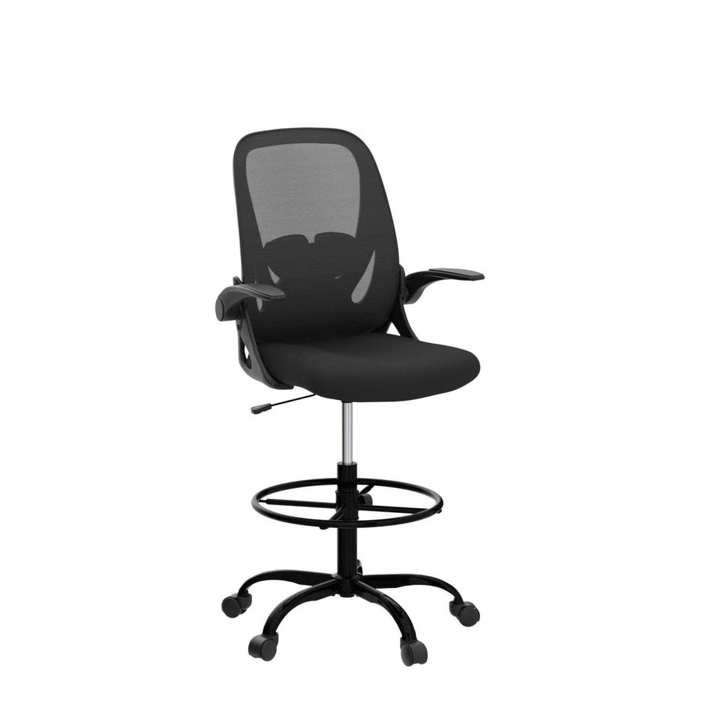 Drafting Chair Tall Office Chair with Flip-up Armrests Executive Ergonomic Computer Standing Desk Chair with Lumbar Support and Adjustable Footrest Ring (Black)