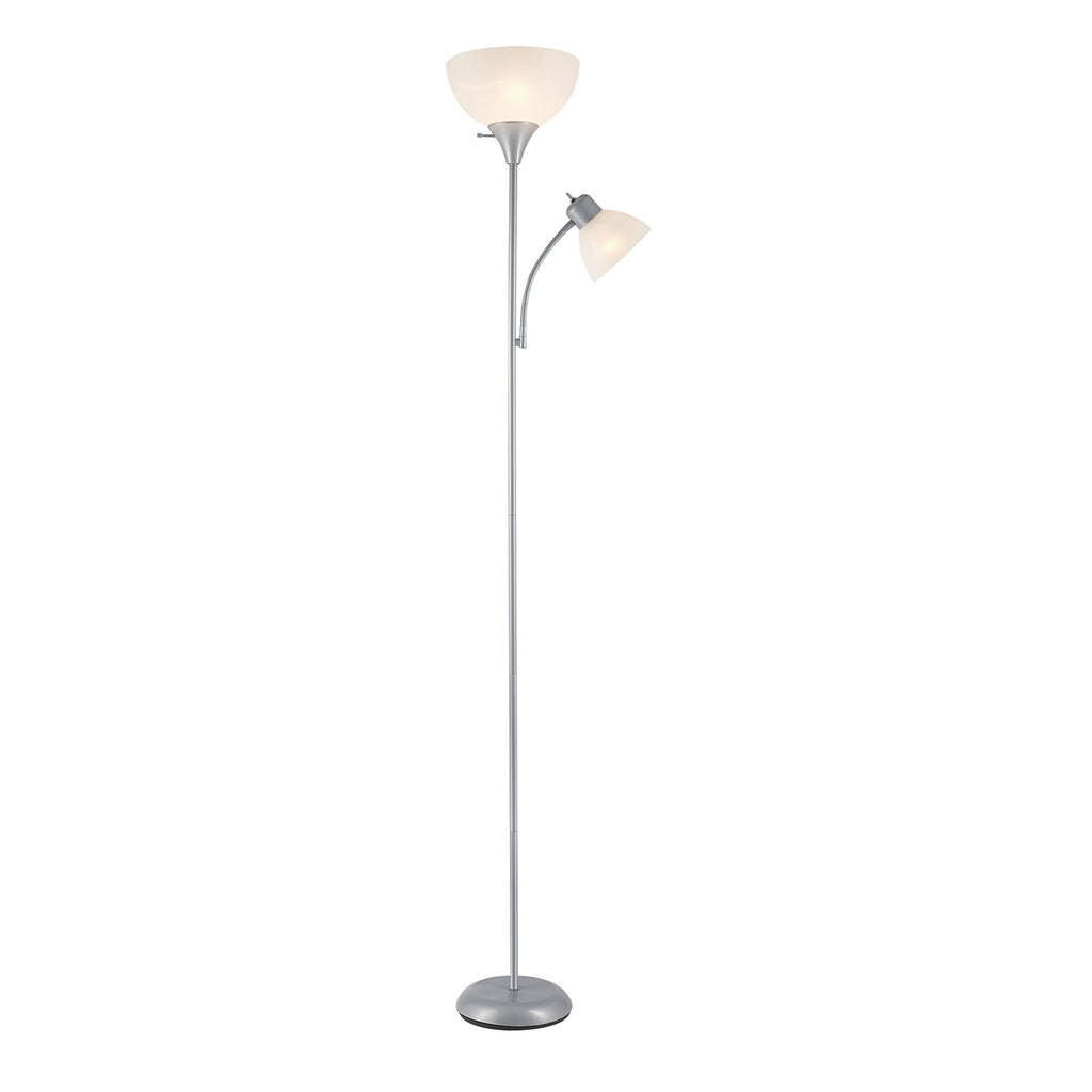 67134 72" Torchiere Floor Lamp and Adjustable Reading Light, Silver, Frosted Shade, Dual Rotary Switch, 3-Step Dimming, Modern Lighting for Living Room or Office, Timeless