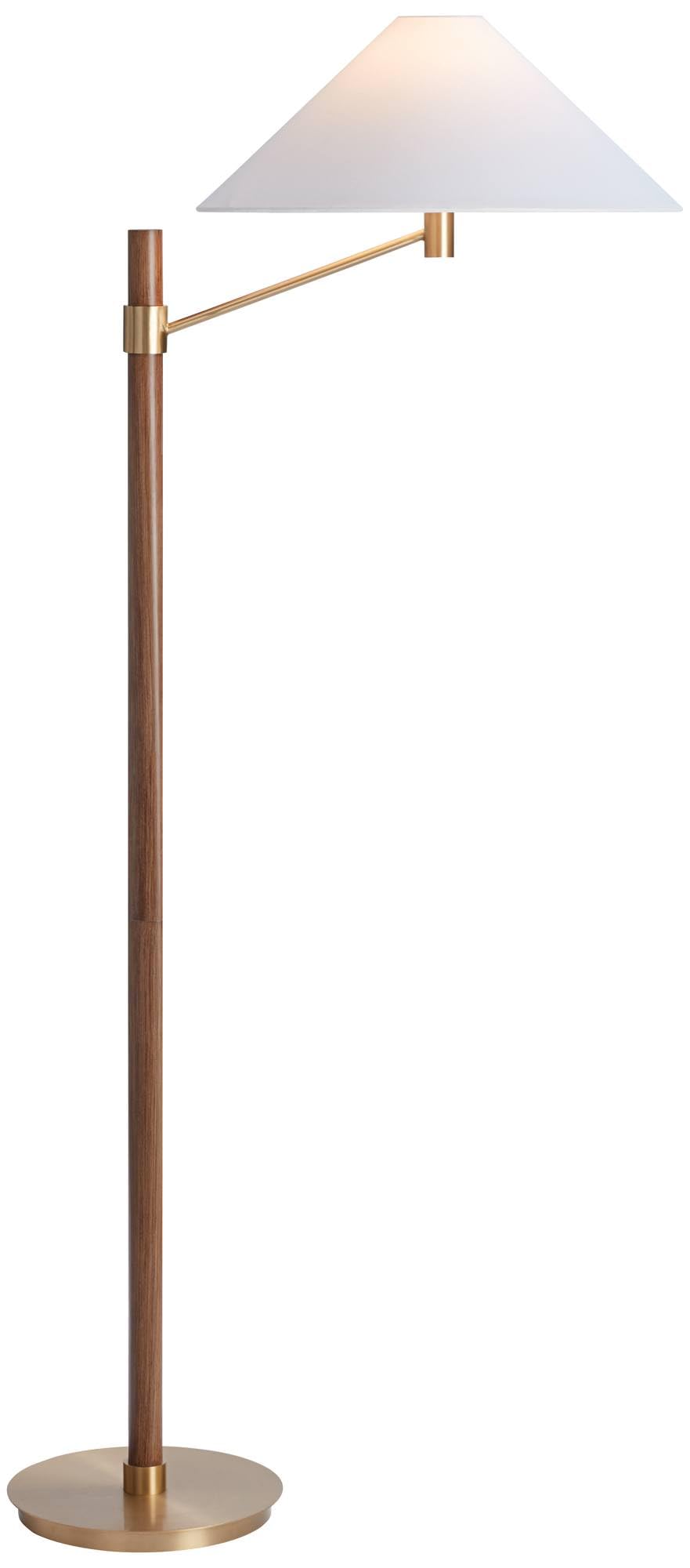 64" High Aged Brass and Wood Finish Floor Lamp