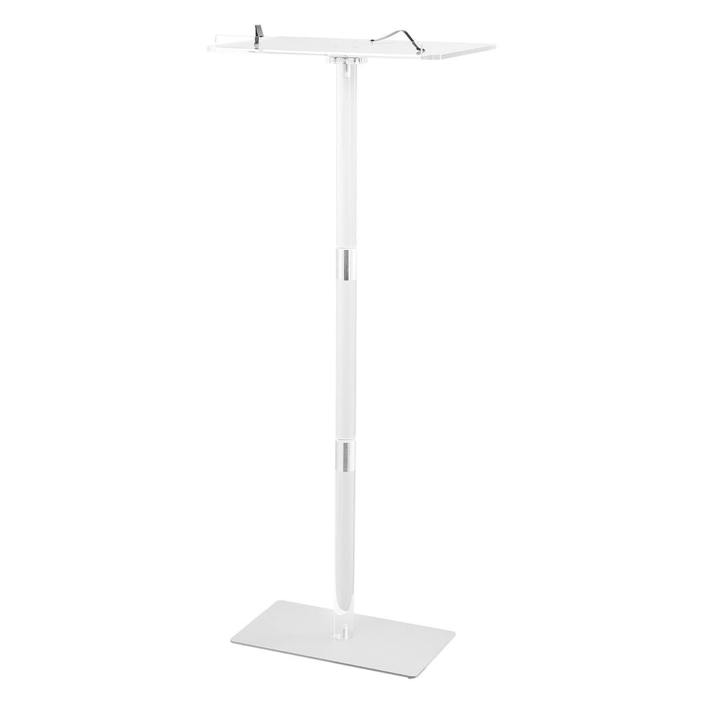 Podium Stand, 41-Inch Acrylic Lectern, Portable Laptop Desk with Wide Reading Surface, Book Clips, Adjustable Angle, Floor-Standing, for Classroom, Wedding, Conference, Lecture and Concert