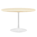 Modway Lippa 48" Round Artificial Dining Table with Tapered, Metal Base, White Travertine