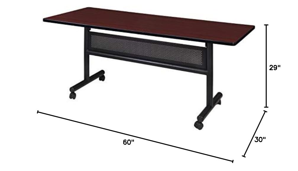 Kobe Flip Top Mobile Training Table And Modesty, 60 x 30 inch, Mahogany