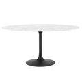 Modway Lippa Round 60" Mid-Century Modern Artificial Marble Dining Table in Black White