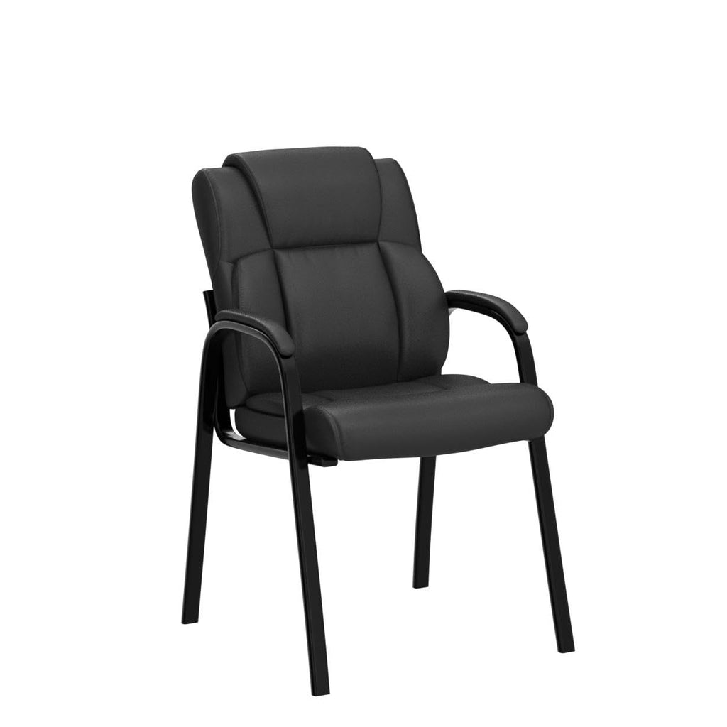 4 Pack, Leather Guest Chair with Padded Arm Rest for Reception Meeting Conference and Waiting Room Side Office Home Black