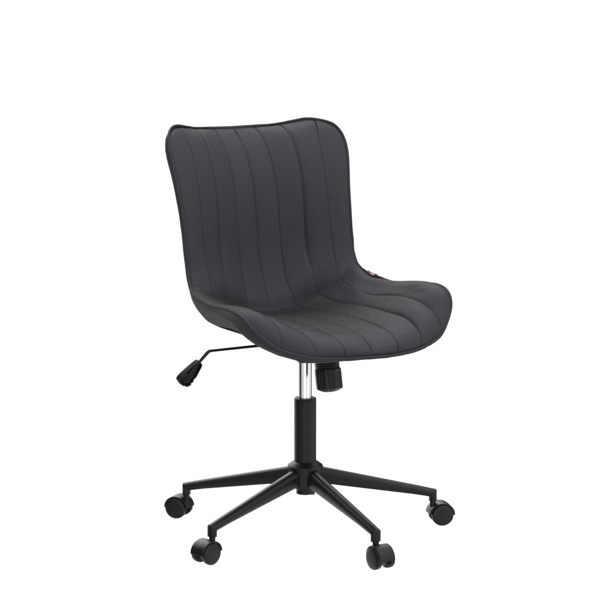 Black Office Desk Chair with Wheels Comfy Armless Small Vanity Chair with Adjustable Rocking Back Modern Leather Upholstered Rolling Task Computer Chair Swivel Drafting Chair Compact