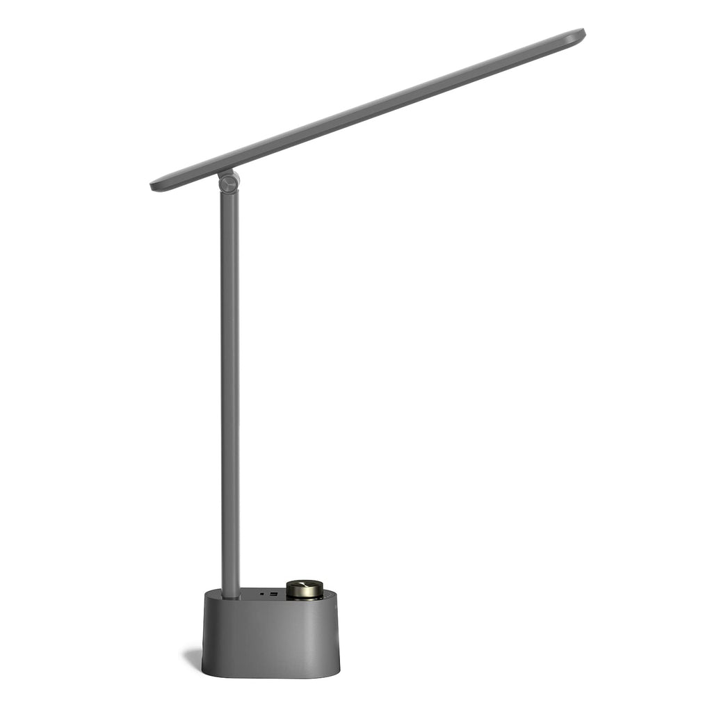 LED Desk Lamp Stepless Dimmable Table Lamp with USB A+C Dual Charging Port Eye-Caring Foldable Desk Light with 3 Color Modes for Home Office Bedroom Reading Study (Gray)