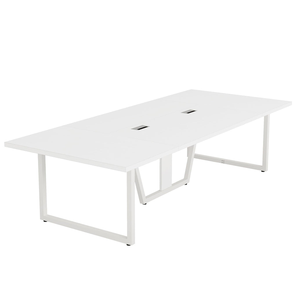 8FT Conference Table Set of 2, Large Meeting Podcast Table for 10 People, Business Style Wooden Training Table with Strong Metal Frame for Office Conference