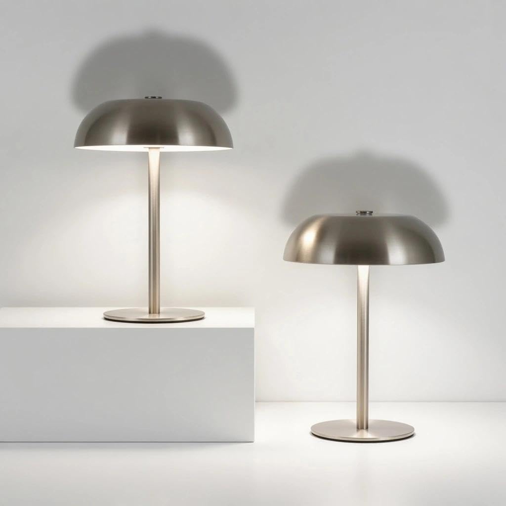 2 Pack Portable LED Mushroom Table Lamp, Metal Cordless Desk Night Light, Stepless Dimming Touch Lamp with 3 Colors for Bedroom Bedside Restaurant Bar, Sliver