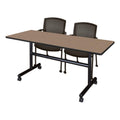 60x24 Flip-Top Nesting Table with 2 Mesh Guest Chairs, Noble Oak Laminate, 1-Inch Thick Thermal Fused Melamine Top, Black T Edge Banding, Stackable Chairs for Training or Conference