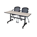 60" x 30" Flip Top Nesting Table with 2 Nesting Chairs, Maple and Cherry Laminate, Mobile Table with Locking Casters, Breathable Mesh Back Chairs, Space-Saving Office