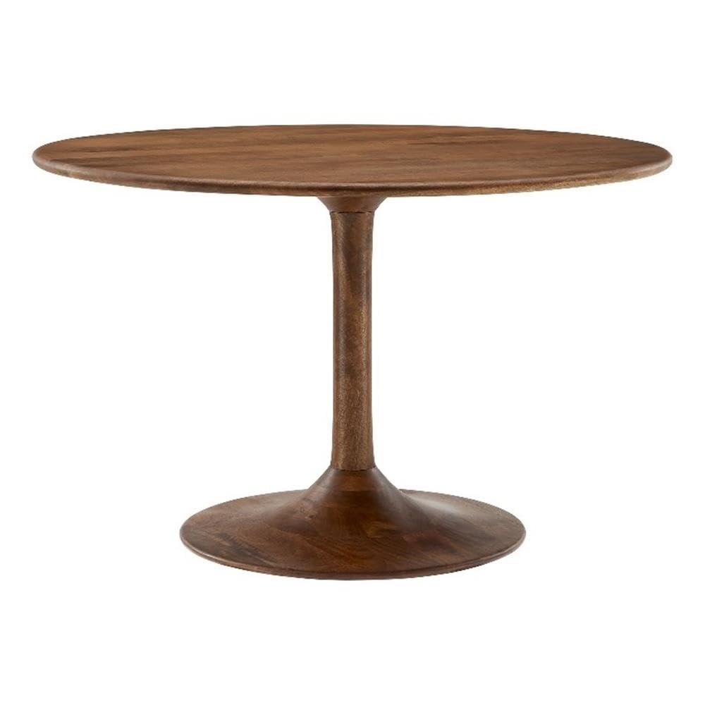 Modway Lippa 48 Inch Round Wood Dining Table in Walnut – Solid Mango Wood Tabletop with Pedestal Base - Mid Century Modern Dining Room Furniture - Kitchen Table for 4-6 Person