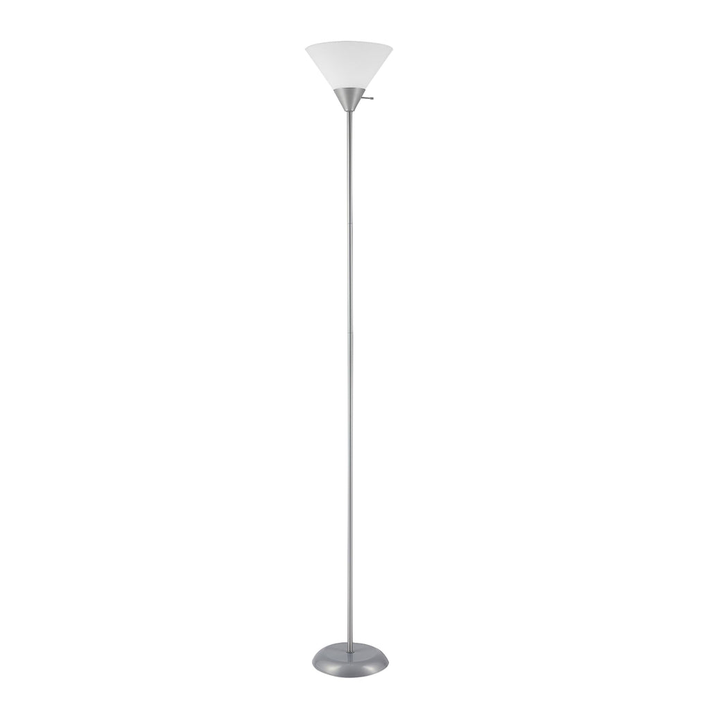 677150 Elliott 72" Floor Lamp, Silver, White Plastic Shade, On/Off Rotary Switch on Shade, Standing, Living Room Decor, Bedroom, Tall, Corner Light