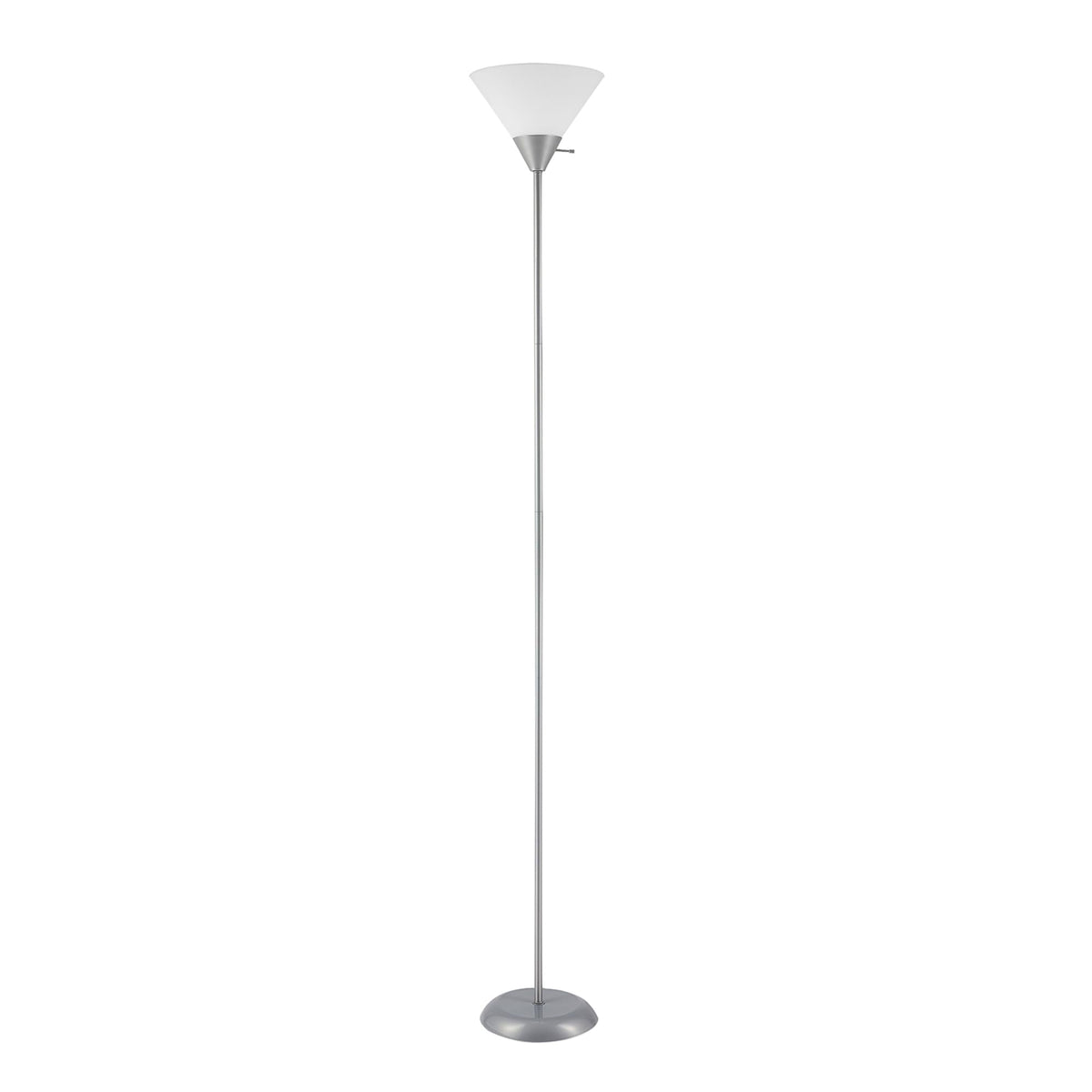677150 Elliott 72" Floor Lamp, Silver, White Plastic Shade, On/Off Rotary Switch on Shade, Standing, Living Room Decor, Bedroom, Tall, Corner Light