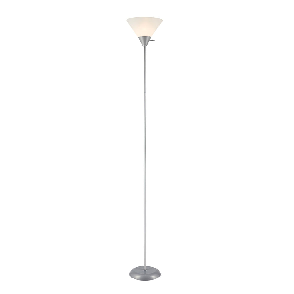 677150 Elliott 72" Floor Lamp, Silver, White Plastic Shade, On/Off Rotary Switch on Shade, Standing, Living Room Decor, Bedroom, Tall, Corner Light
