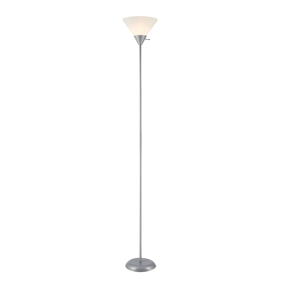 677150 Elliott 72" Floor Lamp, Silver, White Plastic Shade, On/Off Rotary Switch on Shade, Standing, Living Room Decor, Bedroom, Tall, Corner Light
