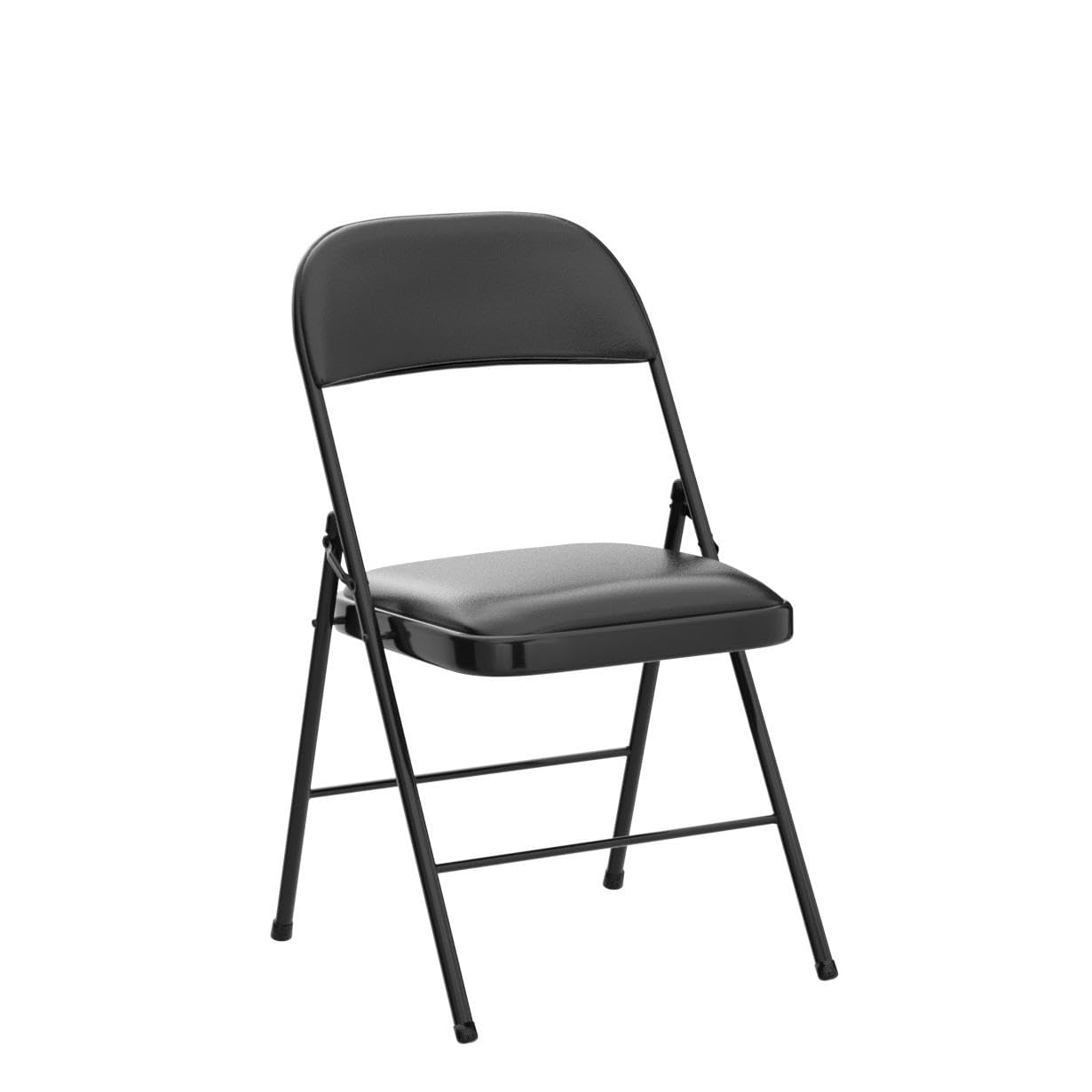 4 Pack Folding Chairs with Padded Vinyl Cushion Chairs with Comfortable Cushion and Durable Steel Frame for Home and Office, for Indoor and Outdoor Events (Black, Vinyl)