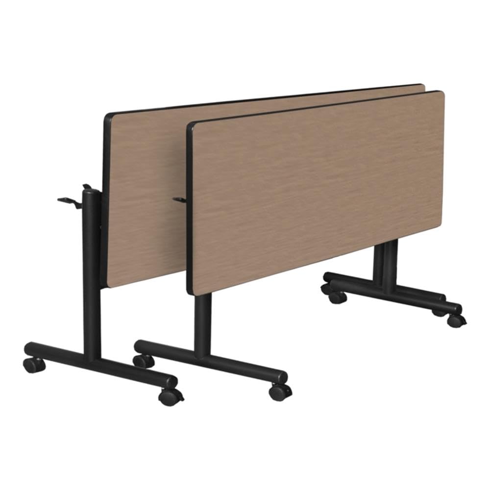 48 x 24 Flip-Top Nesting Table, Noble Oak Laminate, 2 Mesh-Back Guest Chairs, Metal Frame, Durable Melamine Top, Space-Saving Design for Training or Conference Rooms