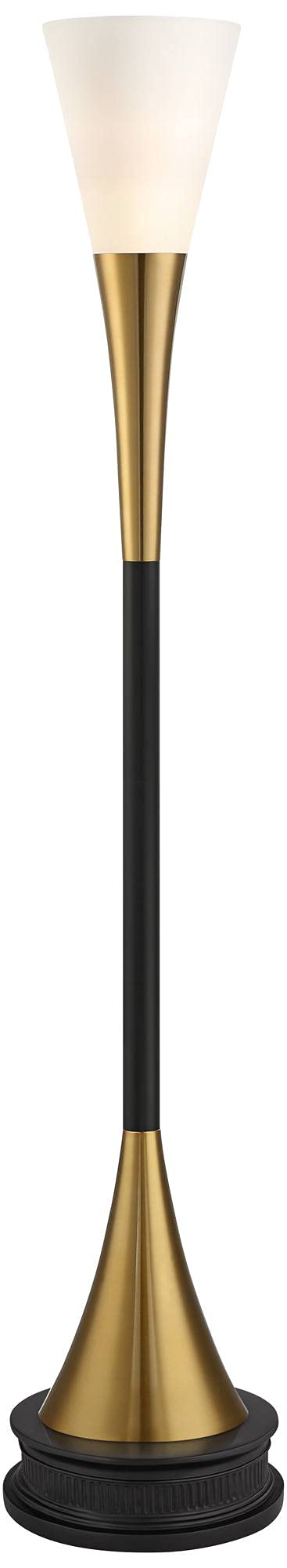 Piazza Brass and Black Torchiere 77" Tall Floor Lamp with Black Riser