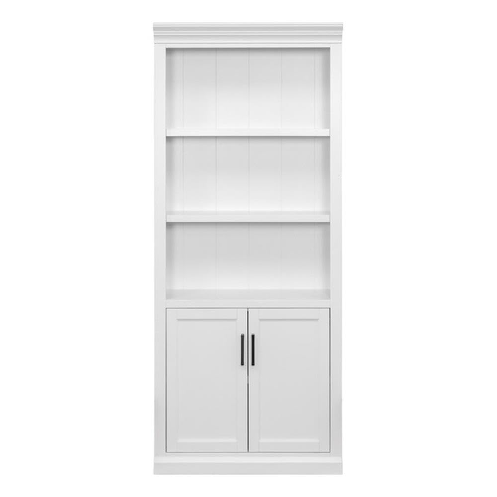 Modern Wood Lower Doors Bookcase Office Bookcase in White