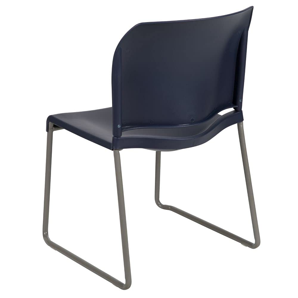 HERCULES Series 880 lb. Capacity Navy Full Back Contoured Stack Chair with Gray Powder Coated Sled Base