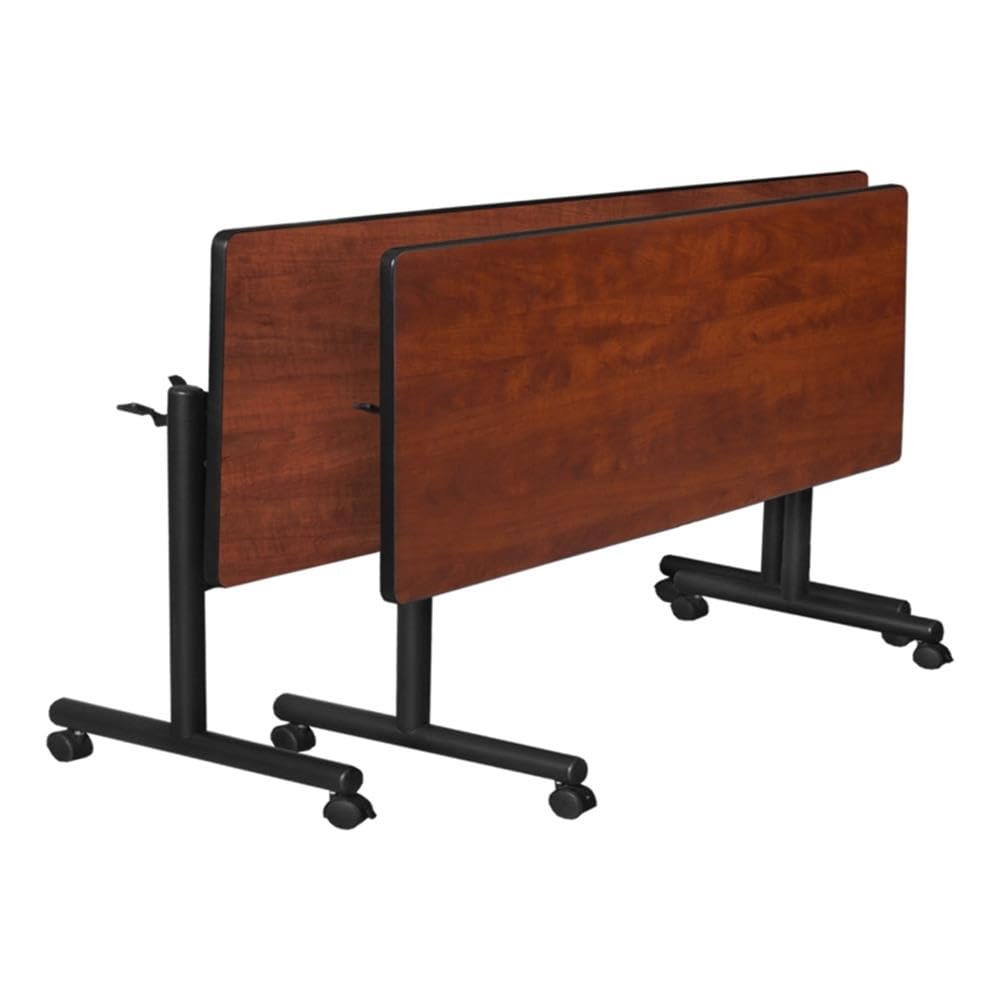72 x 24 Inch Flip-Top Nesting Table, Cherry Finish, 1-Inch Thick Thermal Fused Melamine Top, Includes 2 Mesh Stackable Guest Chairs, Space-Saving Conference or Training Room Set