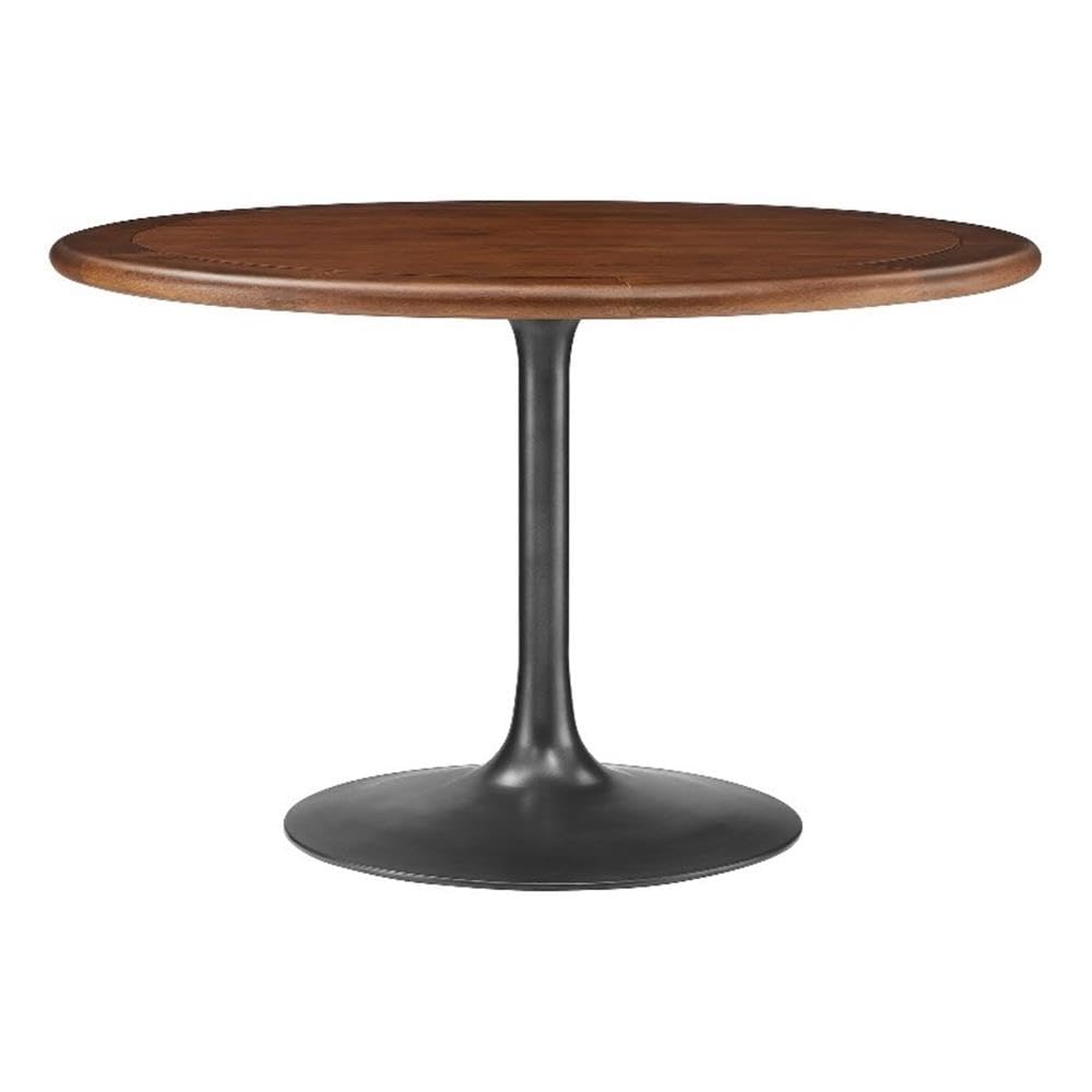 Modway Lippa 48 Inch Round Wood Dining Table with Metal Pedestal in Black Walnut - Modern Industrial Dining Table for 4 People - Solid Wood Tulip Kitchen Table