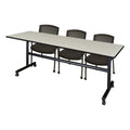84" x 24" Flip-Top Nesting Table, Maple Laminate, 1" Thick Thermal Fused Melamine Top, Black T Edge Banding, Includes 2 Stackable Mesh-Back Chairs, Conference or Training Room Furniture