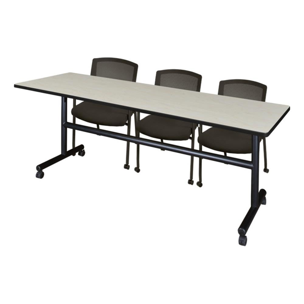 84" x 24" Flip-Top Nesting Table, Maple Laminate, 1" Thick Thermal Fused Melamine Top, Black T Edge Banding, Includes 2 Stackable Mesh-Back Chairs, Conference or Training Room Furniture