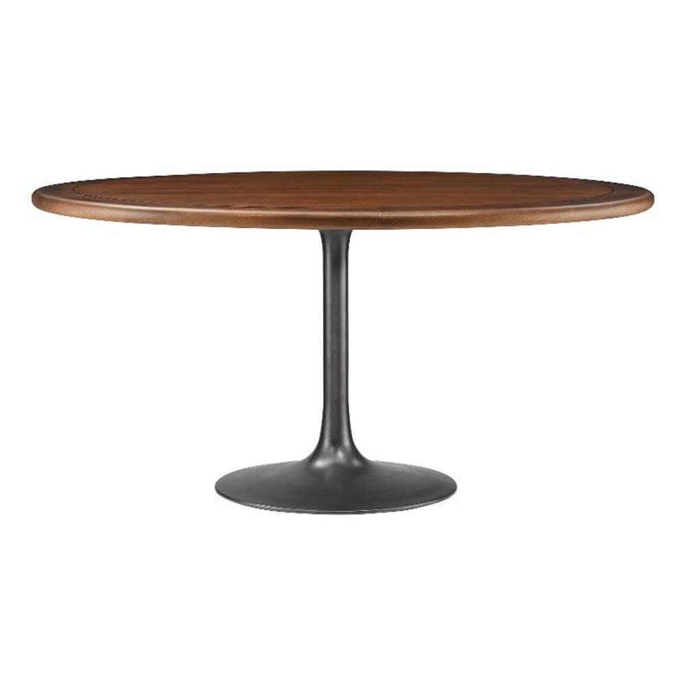 Modway Lippa 60 Inch Round Wood Dining Table with Metal Pedestal in Black Walnut - Modern Industrial Dining Table for 6 People - Solid Wood Tulip Kitchen Table