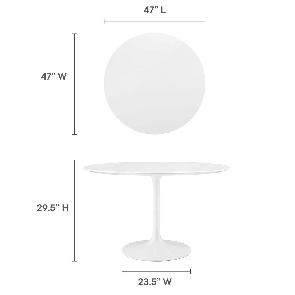 Modway Lippa 47" Mid-Century Modern Dining Table with Round Top and Pedestal Base in White