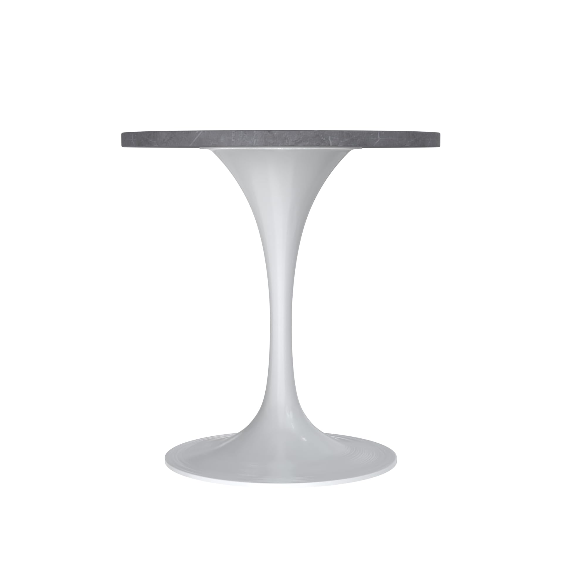 LeisureMod Verve Mid-Century Modern Dining Table with a 27" Round Sintered Stone Tabletop and White Stainless Steel Pedestal Base for Kitchen and Dining Room (Grey)