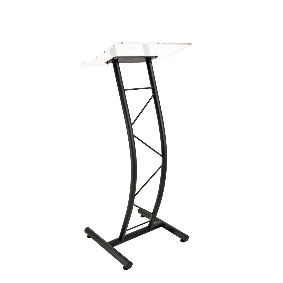 Curved Metal Lectern with Acrylic Top, Stainless Steel Lectern Body and Clear Acrylic Top - Striking and Elegant for All Spaces