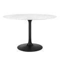 Modway Lippa 47" Round Artificial Marble Dining Table, Top, Black Base