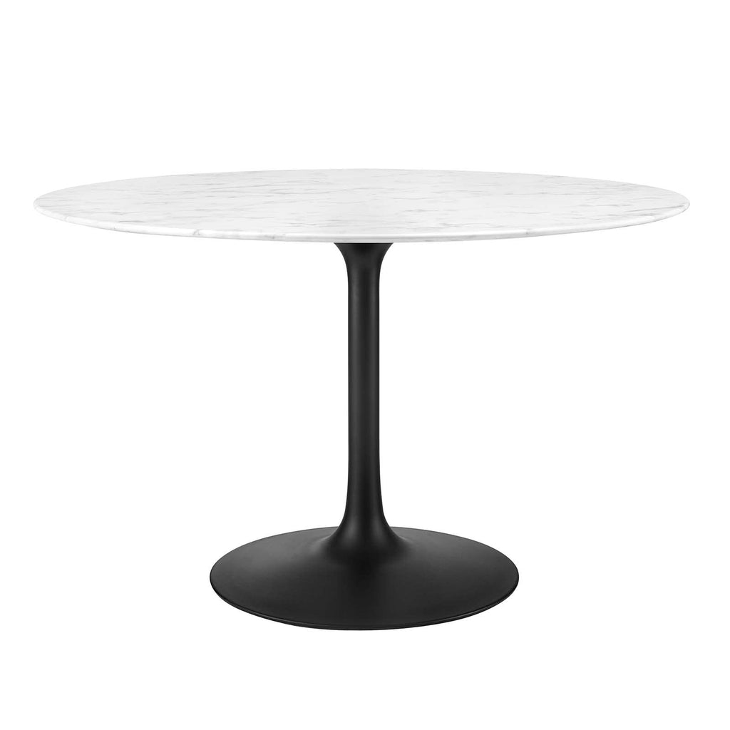 Modway Lippa 47" Round Artificial Marble Dining Table, Top, Black Base
