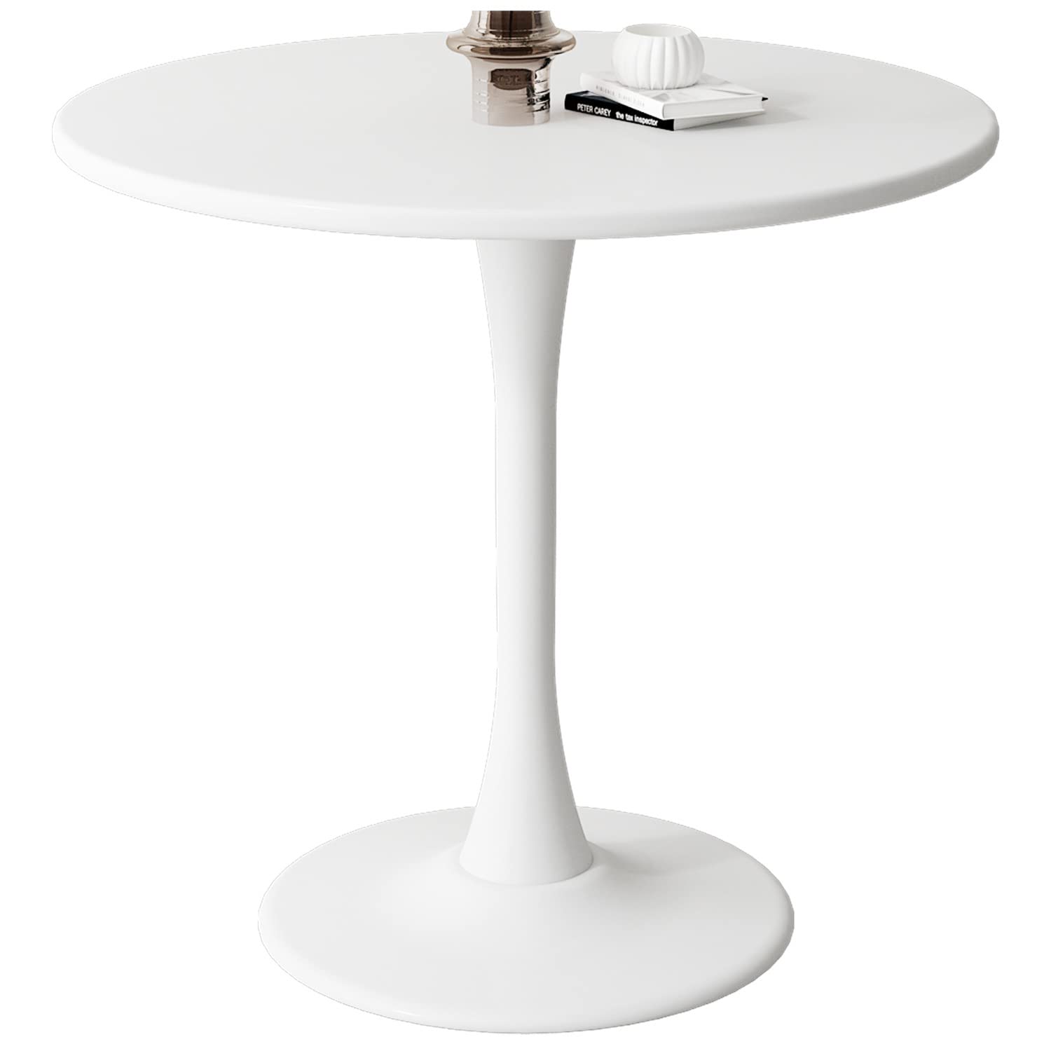 Kasinali Round Dining Table 24" Circle Tulip Table with Wood Thickened Tabletop & Sturdy Metal Pedestal Mid Century Modern Leisure Bistro Kitchen Tables 2 People Small Places Living Room Cafe,White