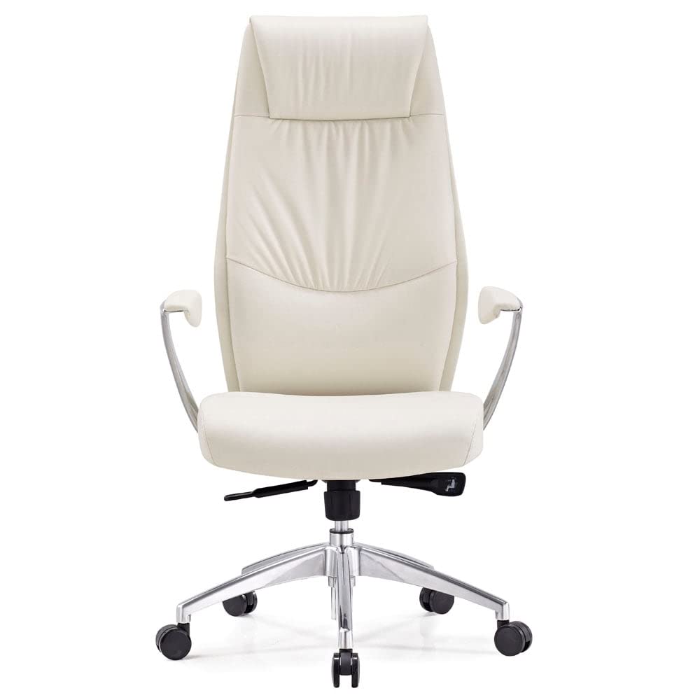 Modern Franklin Genuine Leather Adjustable Executive Chair with Aluminum Base - White