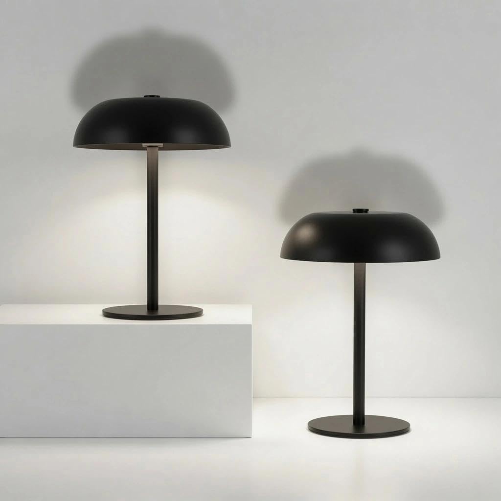 2 Pack Portable LED Mushroom Table Lamp, Metal Cordless Desk Night Light, Stepless Dimming Touch Lamp with 3 Colors for Bedroom Bedside Restaurant Bar, Black