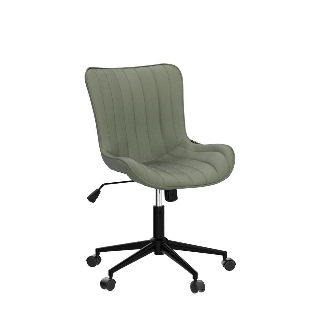 Olive Green Office Desk Chair with Wheels Armless Compact Comfy Vanity Chair with Adjustable Back Modern Small Faux Leather Upholstered Swivel Rolling Computer Task Chair No Arms