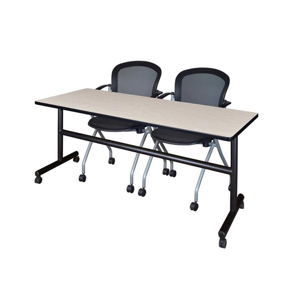 72" x 24" Flip Top Nesting Table with 2 Nesting Chairs, Maple and Cherry Double-Sided Laminate, Black Edge, Locking Casters, Meeting/Classroom/Training Room Furniture Set