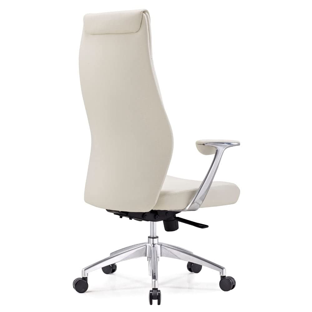 Modern Franklin Genuine Leather Adjustable Executive Chair with Aluminum Base - White