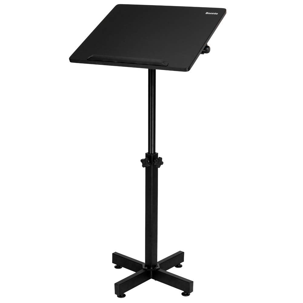Classic Lectern Podium Stand, Height Adjustable Mobile Podium, Multi-Purpose Tabletop for Speech, Lecture, Church, Reading or Laptop Desk with Edge Stopper, Black