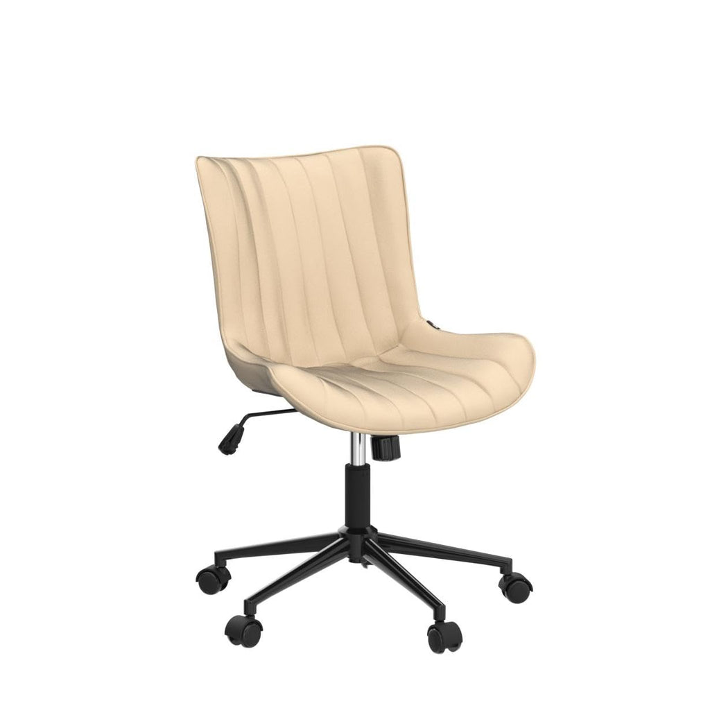 Ergonomic Home Office Desk Chair with Wheels Comfy Armless Vanity Chair with Adjustable Back Modern Leather Upholstered Swivel Computer Chair Small Rolling Task Chair  Beige